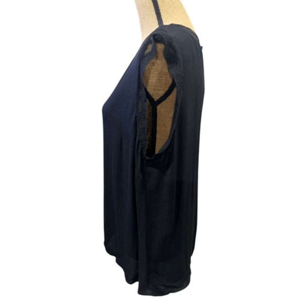 Daniel Rainn Black Lace Trim Sleeveless Blouse XL V Neck Career Office Top - Picture 7 of 13
